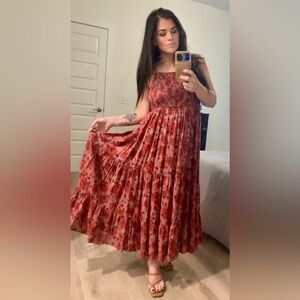 JEN’S PIRATE BOOTY tiered roses floral smocked midi dress size medium boho Gypsy